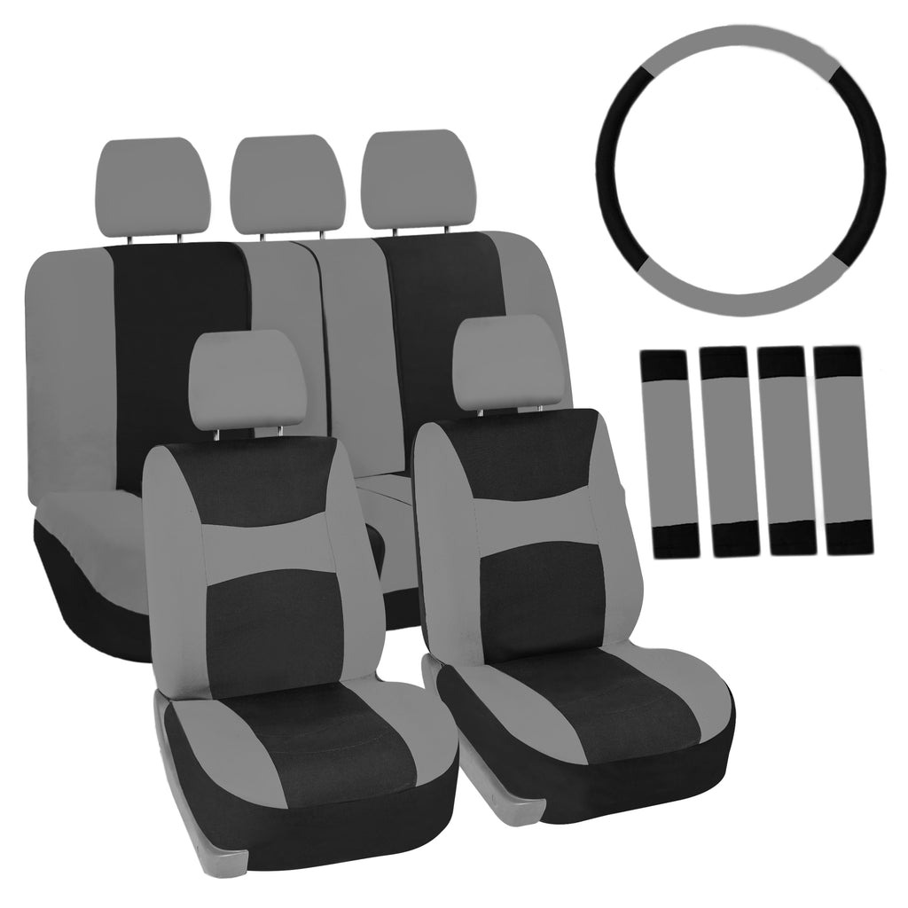 FH Group Light & Breezy AFFB030 Universal Gray Flat Cloth Full Car Seat Covers with Air Freshener