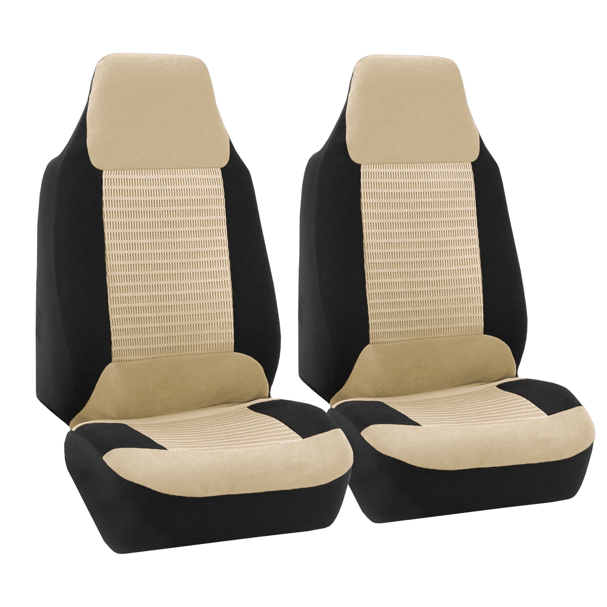 FH Group Premium Fabric Universal Seat Covers Fit For Car Truck SUV Van Beige/Black - Front Seats