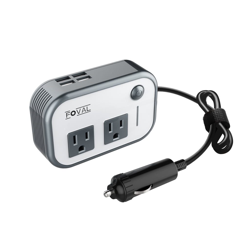 FOVAL 200W Car Power Inverter DC 12V to 110V AC Converter with 4 USB Ports Charger (Gray)