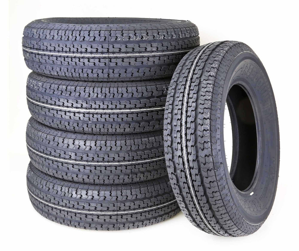 FREE COUNTRY Heavy Duty Trailer Tire ST205/75R15 10PR Load Range E Steel Belted Radial w/Scuff Guard, Set 5