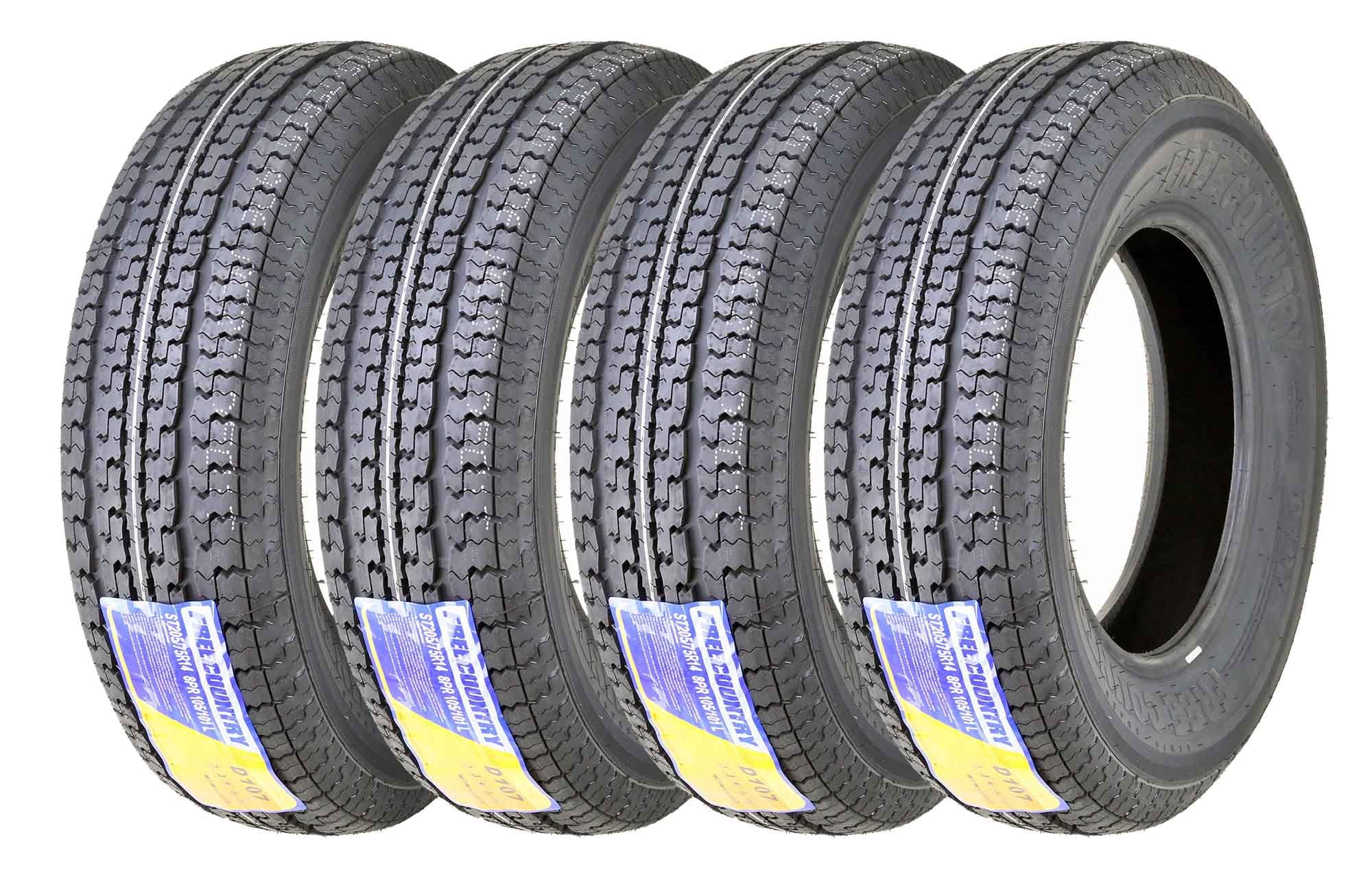 FREE COUNTRY Premium Trailer Tires ST 205/75R14 8PR Load Range D Steel Belted Radial w/Scuff Guard, Set of 4
