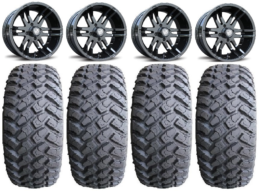 Fairway Alloys Flex Blk Golf Wheels 12" Hammer 23x9.5-12 Tires E-Z-GO & Club Car