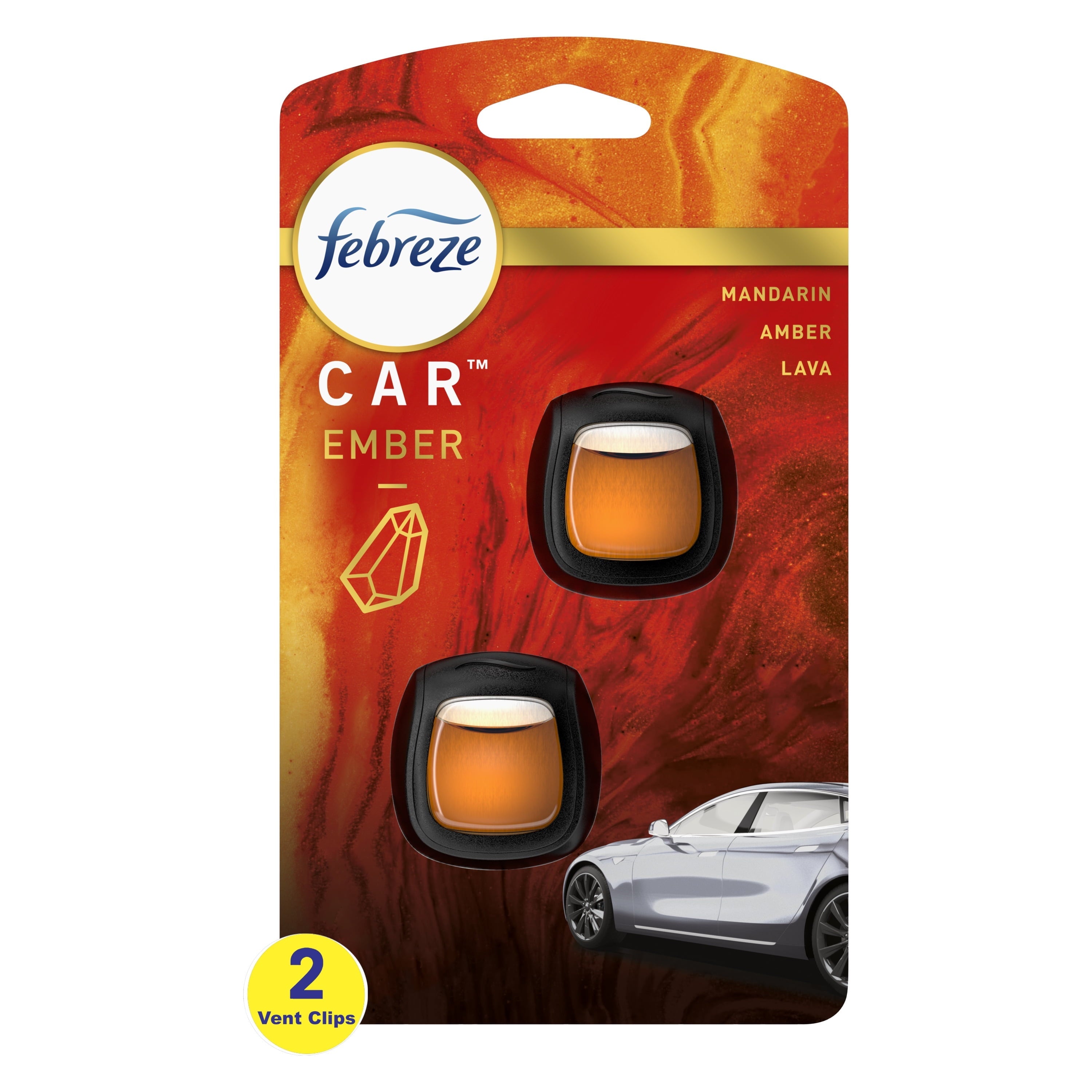 Febreze Car Ember Scent Air Freshener Vent Clip, .07 oz. Car Vent Clip, Pack of 2