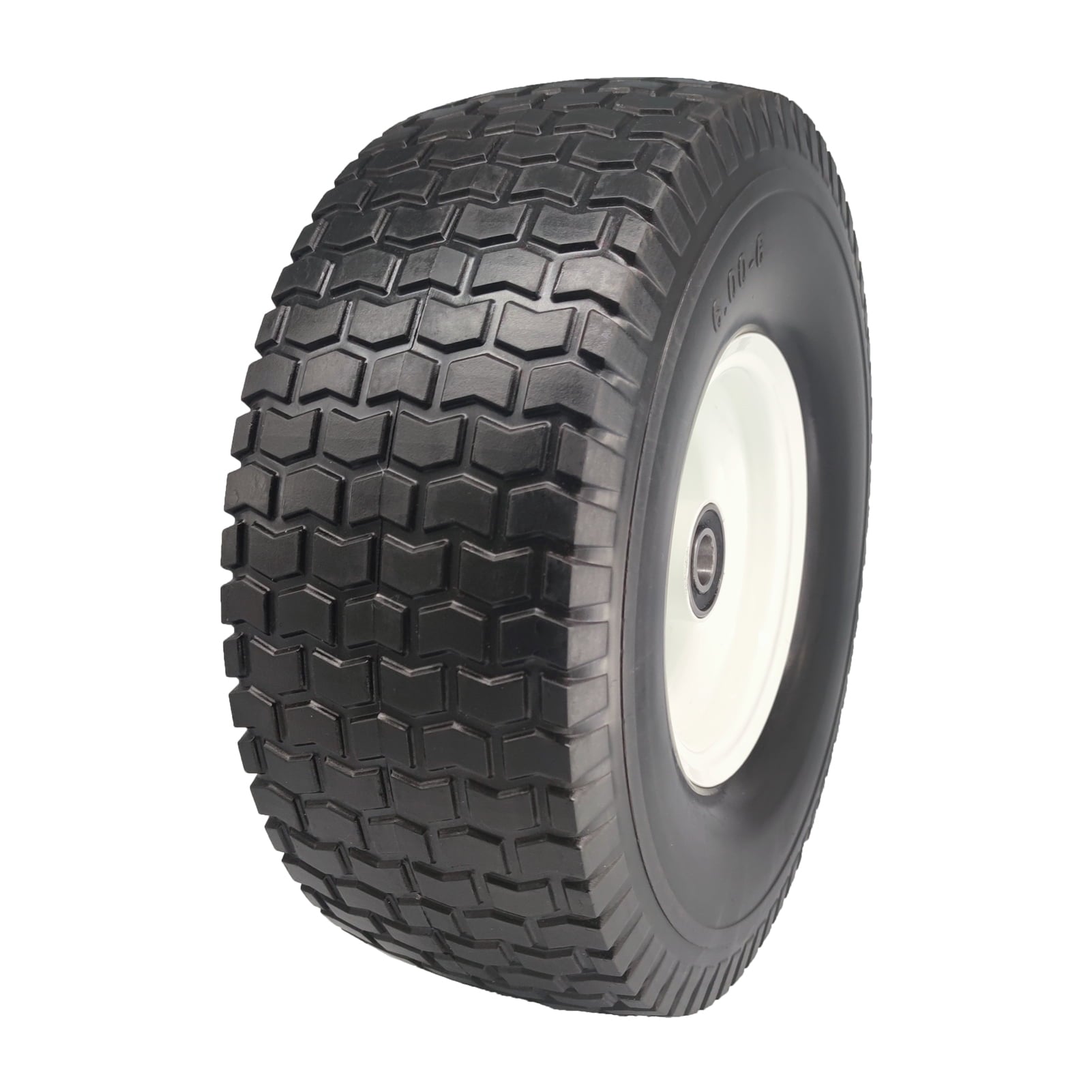 Flat Free Lawn Mower Tires 15x6.00-6 with 3/4 & 5/8 Bearings, 3" Center Hub