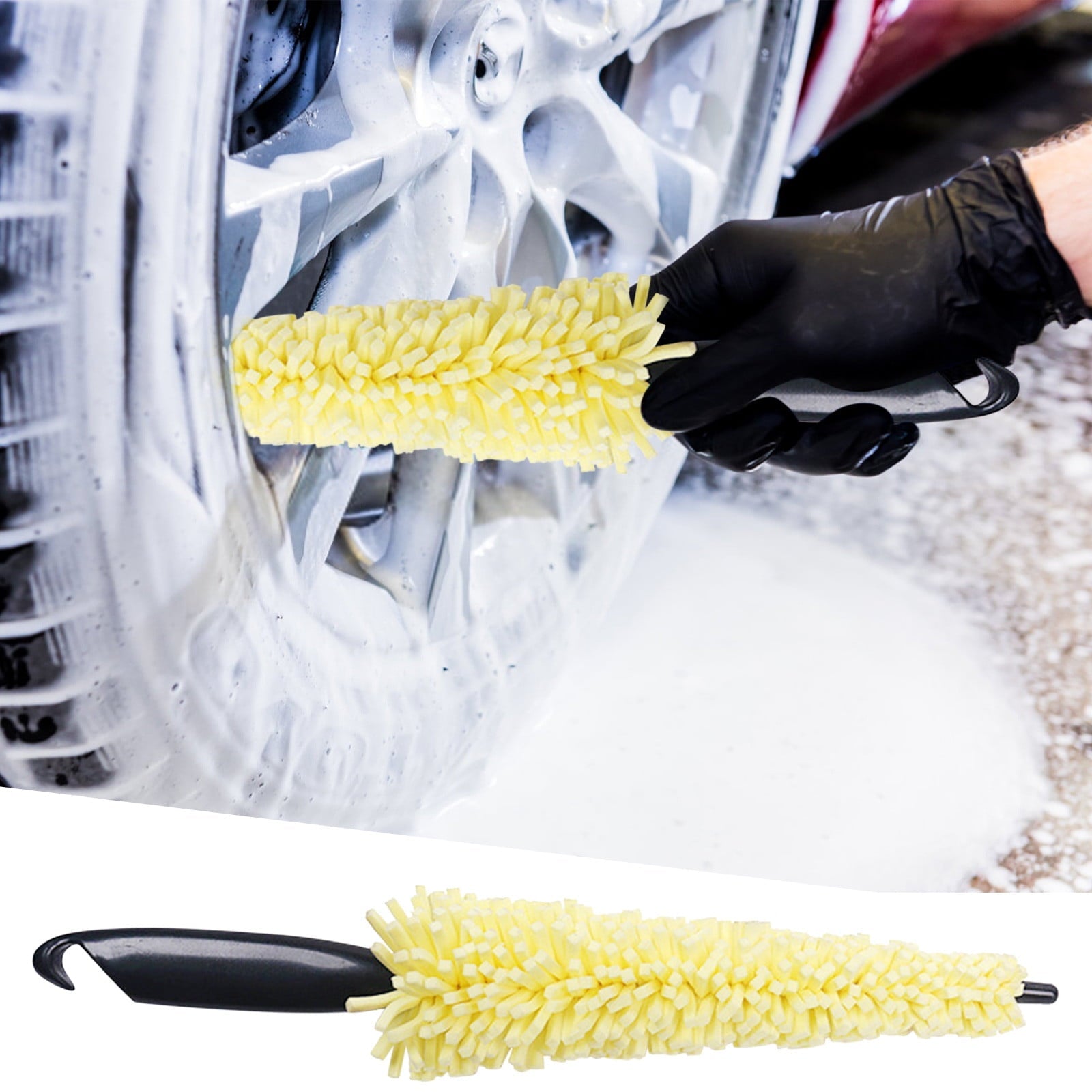 Fnochy Car Essential Microfiber Wheel And Rim Brush For Car Trunk Motorcycle Bike Car Tire Engine Wash Tool Detail Cleaner