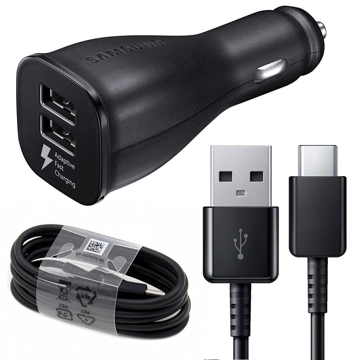 For Original Samsung Galaxy S20 FE EP-LN920BBEGUS Fast Charge Dual-Port Car Charger with Type C Cable - Black
