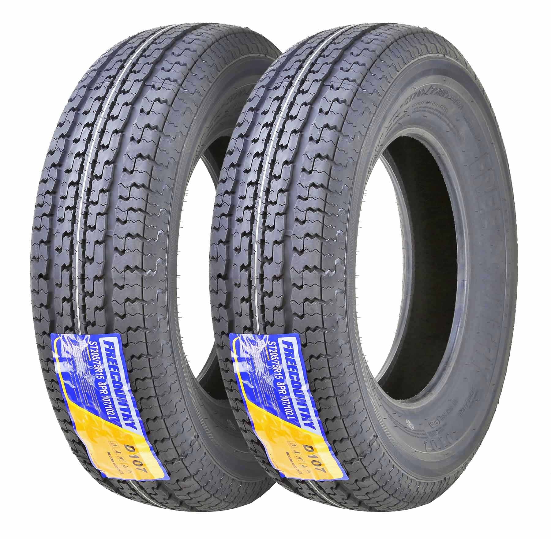 Free Country Trailer Tires ST 205/75R15 8 Ply /Load Range D w/Scuff Guard, Set 2