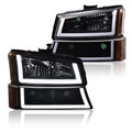 G-Plus LED DRL Headlights Fit for 2003-2006 Chevy Silverado Avalanche Clear lens Black Housing Amber Reflector