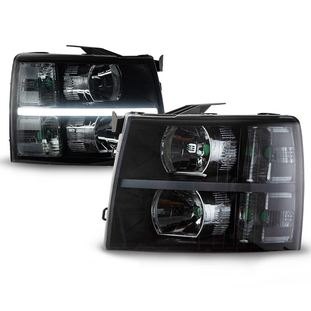G-Plus LED DRL Headlights Fit for 2007-2014 Chevy Silverado 2500 3500 & HD Models/2007-2013 Chevy Silverado 1500 Bumper Headlamp