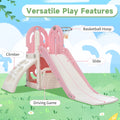 GERI 4 in 1 Toddler Climber and Slide Set with Basketball Hoop,Kids Climber & Bus Playhouse Slide Playse, Pink