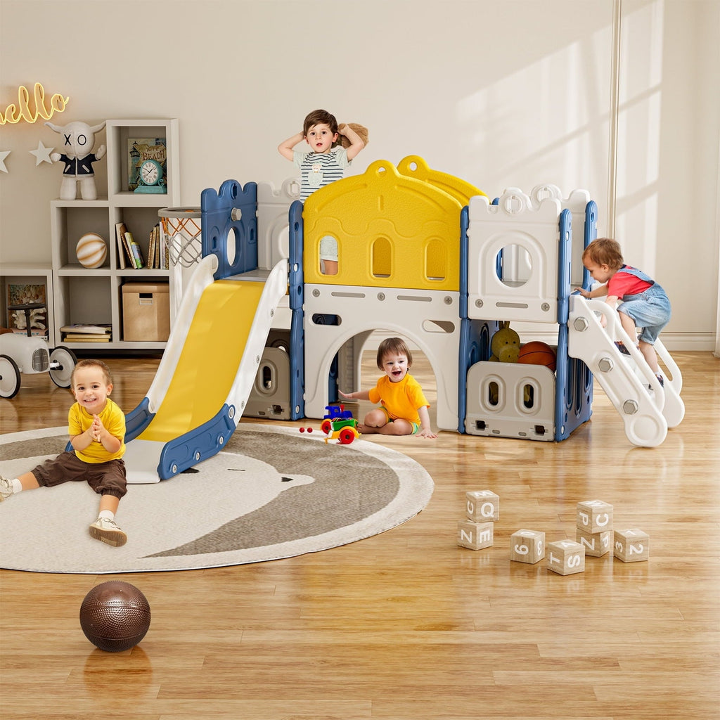 GIKPAL 7 in 1 Toddler Slide Set, Kids Slide for Toddlers Age 1+, Toddler Climber Slide Play Set With Basketball Hoop and Ball, Outdoor Indoor Playground for Toddlers 1-3