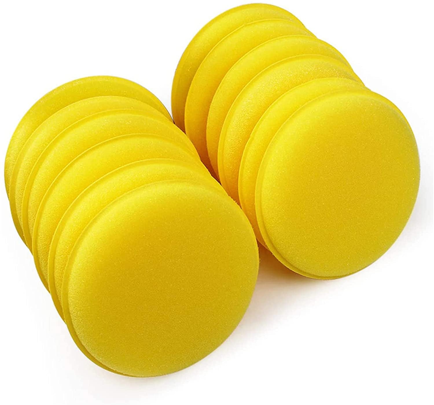 GIXUSIL 12Pcs 4 inch Wax Foam Applicator Pad, Car Polishing and Waxing Sponge, Polyurethane Waxing Sponge, Cleaning and Car Washing Soft Sponge, Round Shaped Pressing Foam Sponge Cleaning Tool, Yellow
