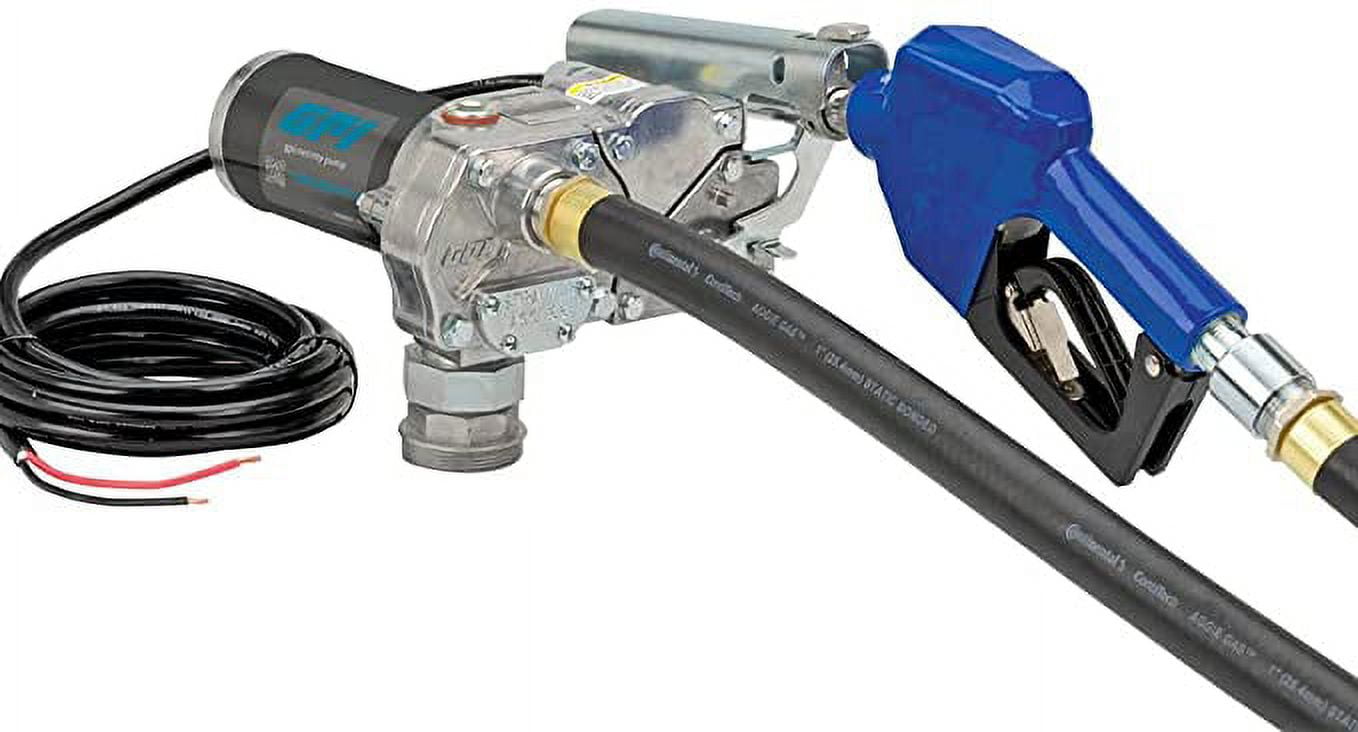 GPI - M-180S Fuel Transfer Pump, 18 GPM, 12-VDC, Automatic Shut-Off Nozzle, 12' Hose, 18' Power Cord, Adjustable Suction Pipe (110300-2)