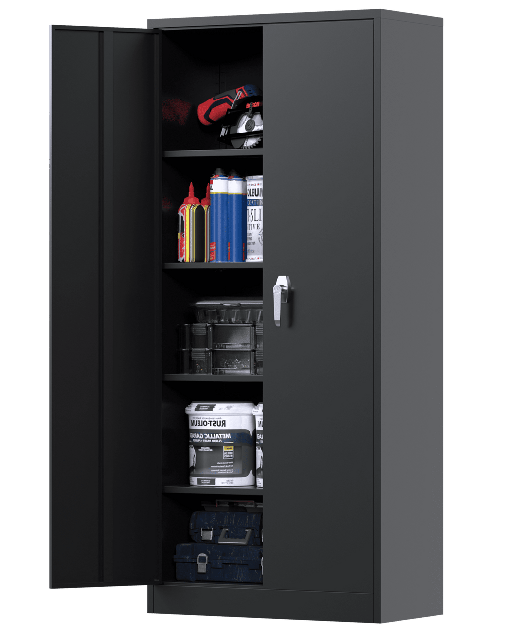 GangMei 71 In Metal Storage Garage Cabinets with Locking Doors and Adjustable Shelves, Steel Storage Cabinet for Garage, Office, Classroom, Assemble Required(Black)