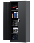 GangMei 71 In Metal Storage Garage Cabinets with Locking Doors and Adjustable Shelves, Steel Storage Cabinet for Garage, Office, Classroom, Assemble Required(Black)