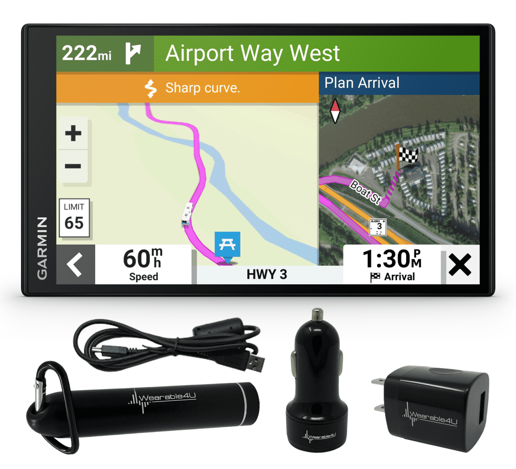 Garmin RV 795 GPS Navigator, Large, Easy-to-Read 7”, Custom RV Routing, High-Resolution Birdseye Satellite Imagery Unisex Adult with Wearable4U Power Pack Bundle