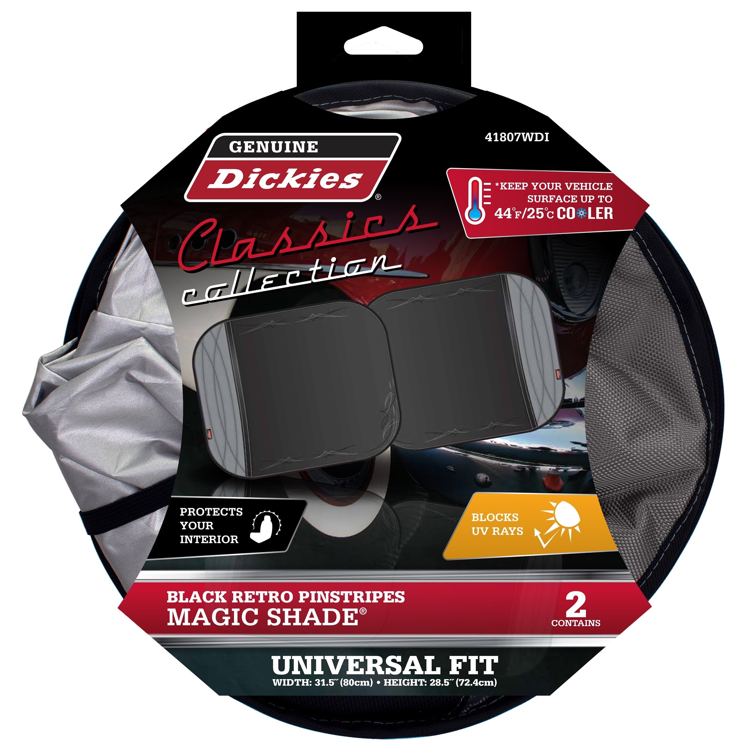 Genuine Dickies Classics Pinstripes Auto Twist Sunshade, Black and Gray, 41807WDI
