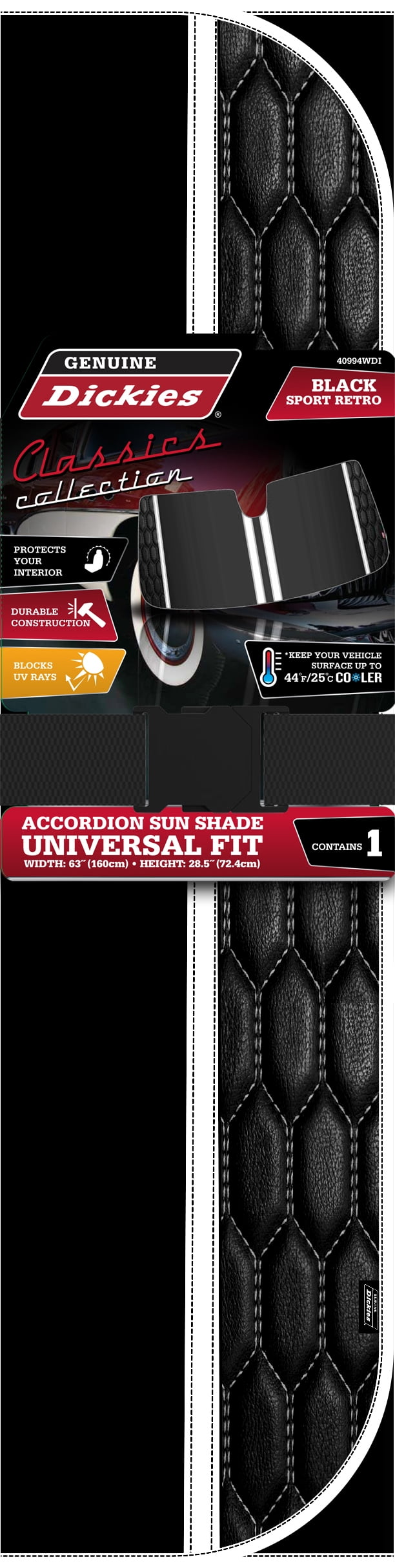 Genuine Dickies Classics Retro Sport Universal Accordion Auto Sunshade, Black, 40994WDI