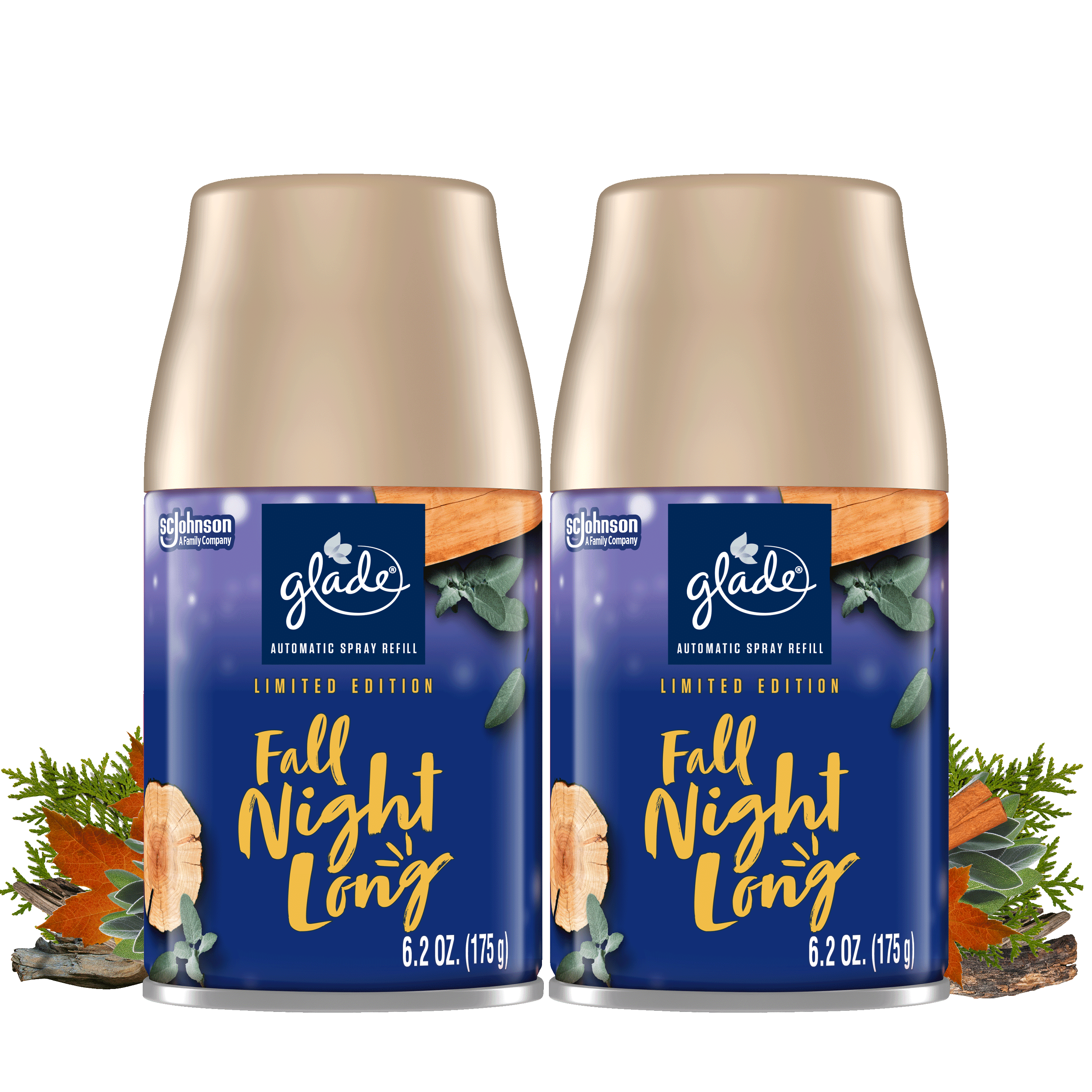Glade Automatic Spray Refill, Air Freshener, Fall Night Long, 2 x 6.2 oz