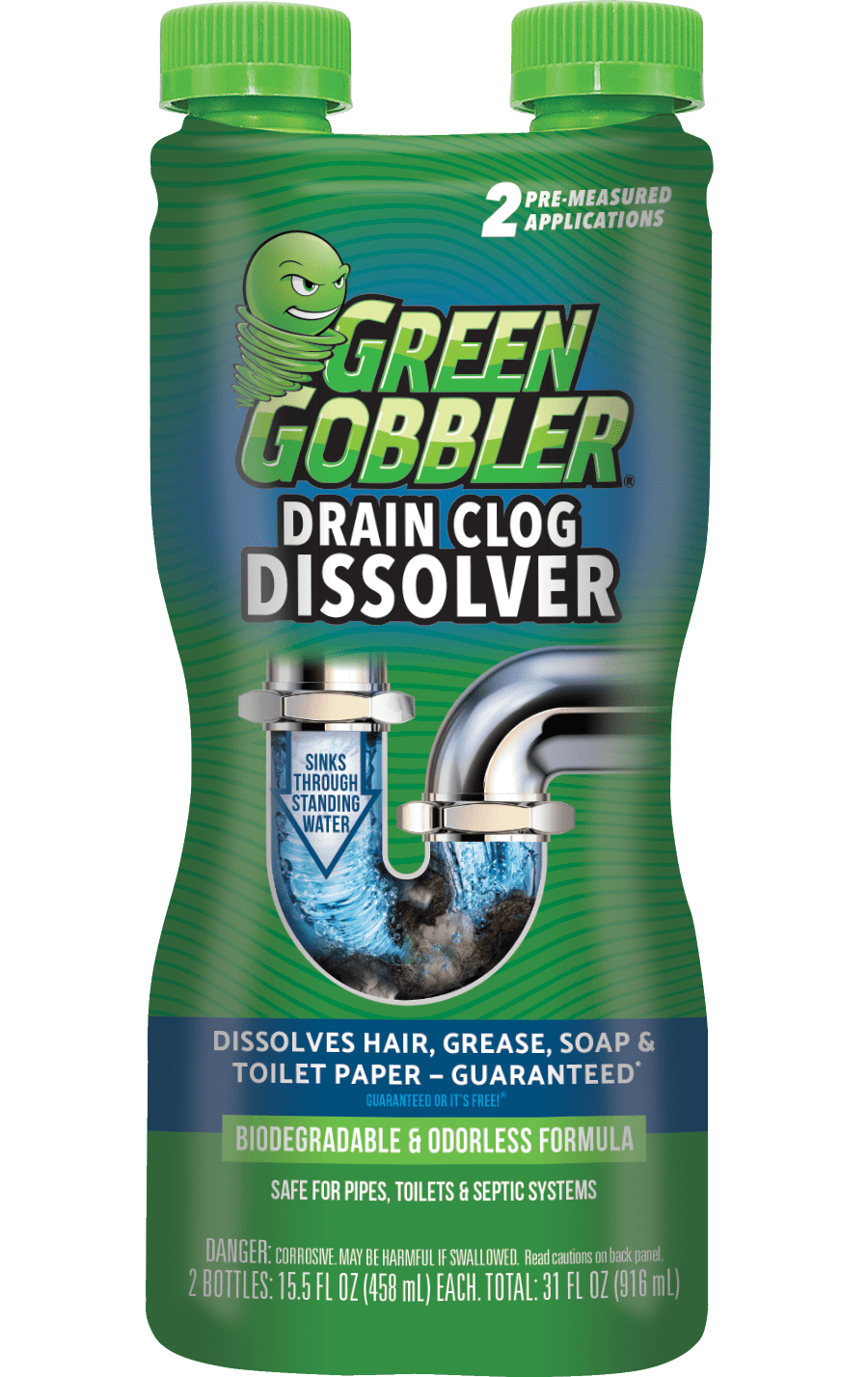 Green Gobbler Drain Clog Remover & Cleaner for Toilets, Sinks, Showers  Septic-Safe,  31 oz