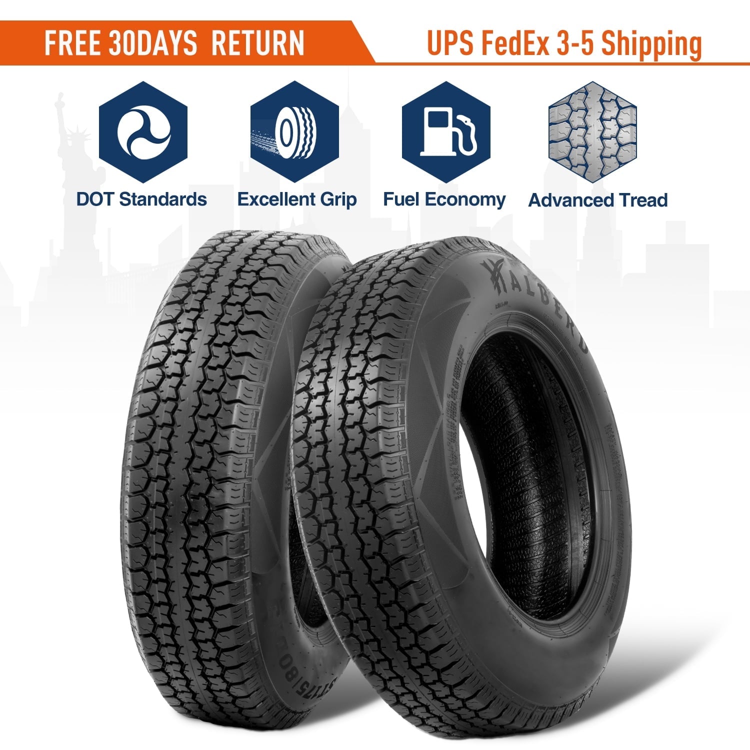 HALBERD  2Pack  Premium Trailer Tires ST185/80D13 6PR Load Range C 13in Fuel-saving Designed Tires ST185 80 13