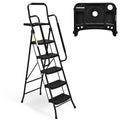 HBTower 5-Step Folding Step Stool Ladder with Handrails and Tool Platform, Load-bearing 330lbs, Wide Anti-Slip Pedal and Steel Ladder Handgrip, Black