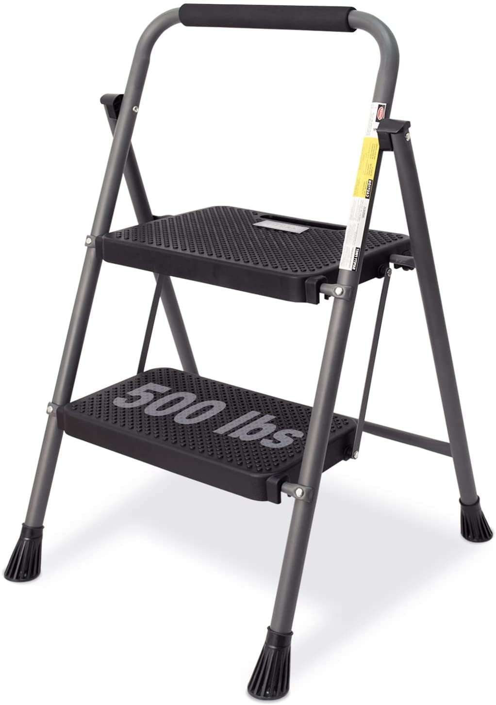 HBTower Folding 2-Step Stool Ladder, 500lbs, with Wide Anti-Slip Pedal and Steel Handgrip, Gray