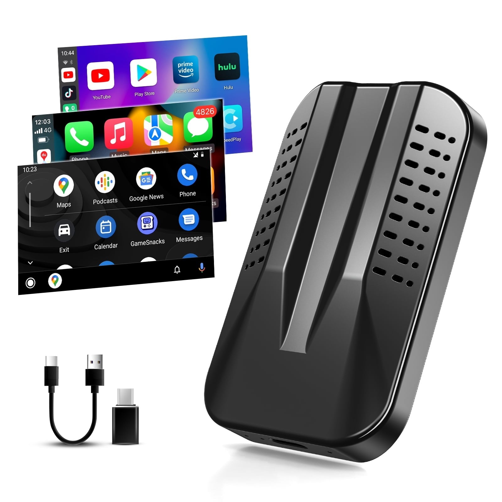 HERILARY Wireless Carplay and Android Auto, Apple Car Play Adapter for Car Stereo Factory Wired CarPlay Support Netflix/YouTube/Tiktok/Google Play/TF Card, 5GHz Wifi, Plug and Play