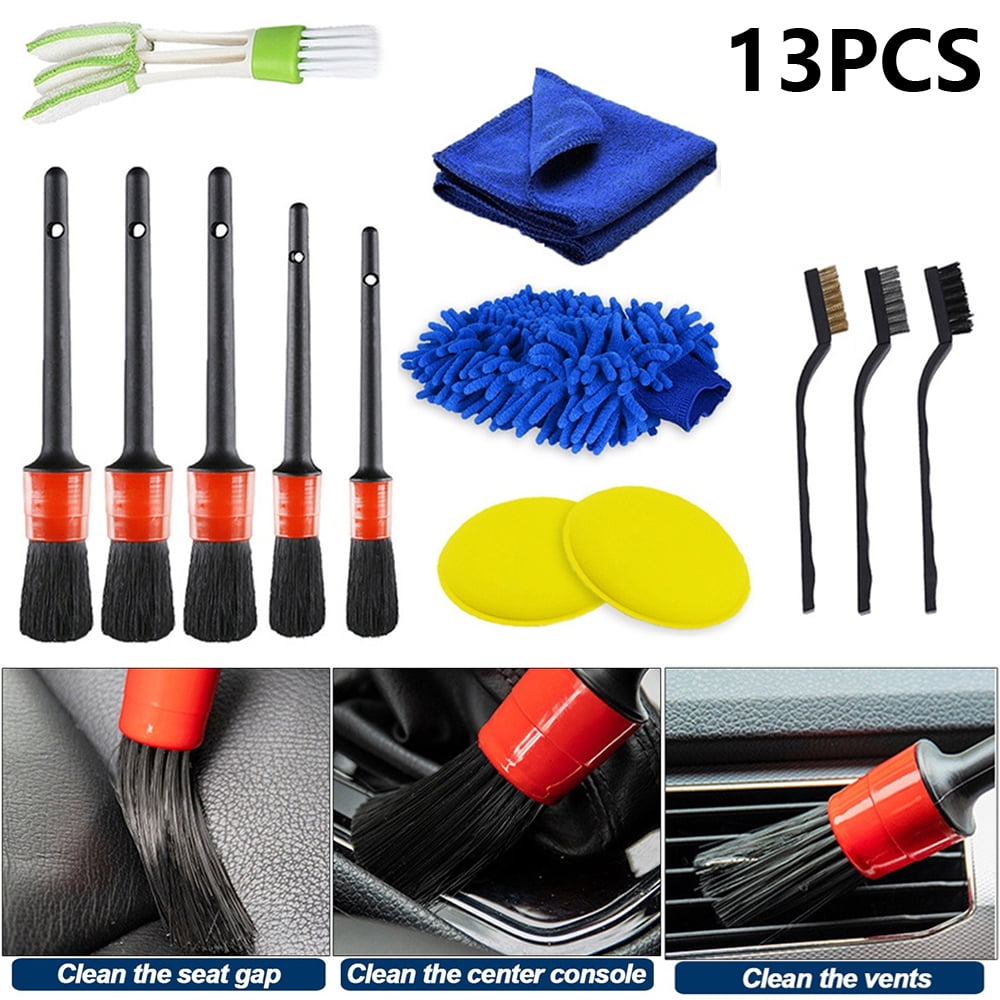 HOTBEST 13pcs Detailing Brush Set, Brush Car Detailing Kit, Car Brush Detailing Brush Set Dirt Dust Clean Brushes For Car Interior Exterior Leather Air ents Cleaning