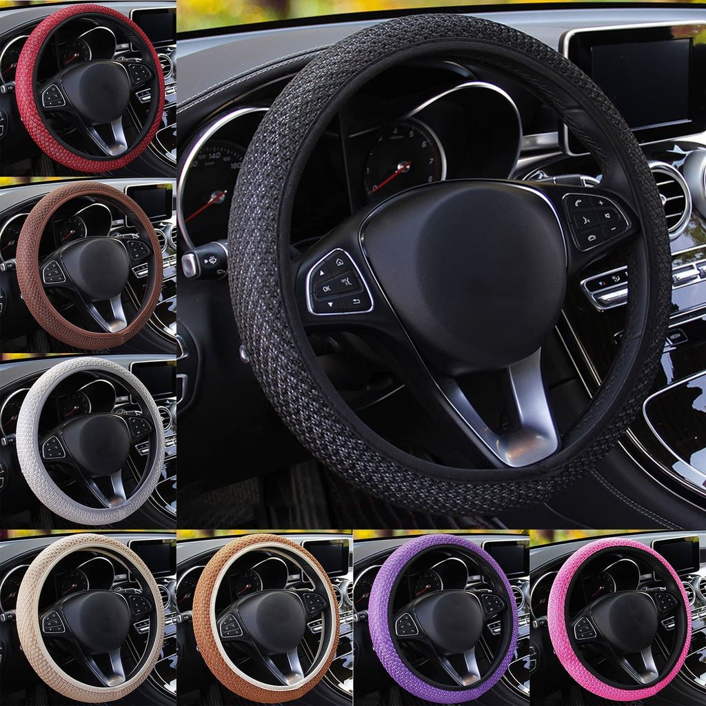 Happy Date Universal Vehicle Steering Wheel Cover, Ice Silk Breathable Microfiber Non-Slip, Warm in Winter and Cool in Summer, Steering Wheel Cover for Men and Women
