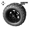 Hardcore Parts 10" Black 'BULLDOG' Golf Cart Wheels and 18"x9"-10" DOT rated All-Terrain tires - Set of 4, includes Black 'SS' center caps and 1/2x20 Black lug nuts