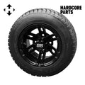 Hardcore Parts 10" Black 'BULLDOG' Golf Cart Wheels and 205/50-10 (18"x8"-10") DOT rated Low Profile tires - Set of 4, includes Black 'SS' center caps and 1/2x20 Black lug nuts