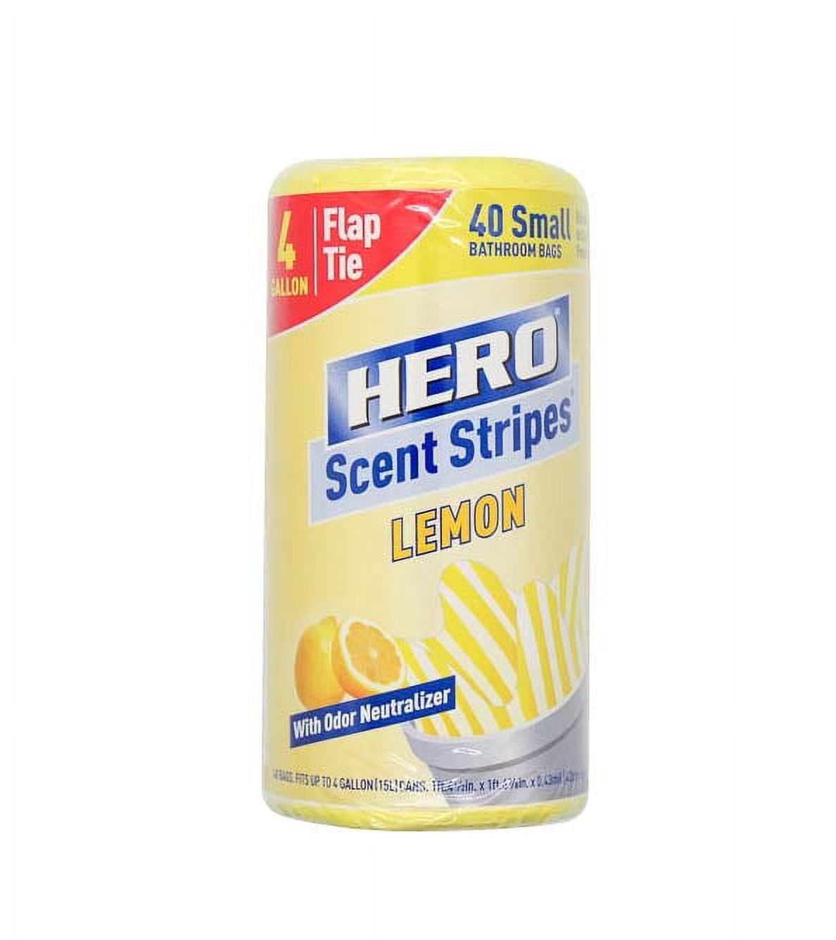 Hero Small Trash Bags, 4 Gallon, 40 Bags (Lemon Scent), Odor Neutralizer, Flap Ties