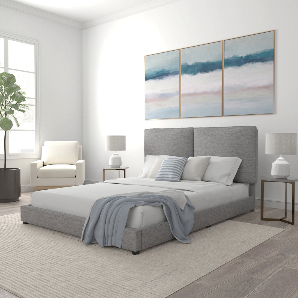 Hillsdale Arden Upholstered Pillow Queen Platform Bed, Nature Gray