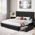 Homfa Faux Leather Storage Platform Bed Frame, King Black Bed Frame with 4 Drawers, Upholstered with Adjustable Headboard