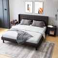 Homfa Full Bed Frame, Modern Bed Frame with Wing-Back PU Leather Upholstered Headboard, Wood Slat Support, Black Brown