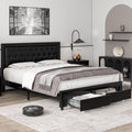 Homfa Full Size Bed Frame with Storage Drawers, PU Leather Upholstered Platform Bed with Adjustable Button Headboard, Black