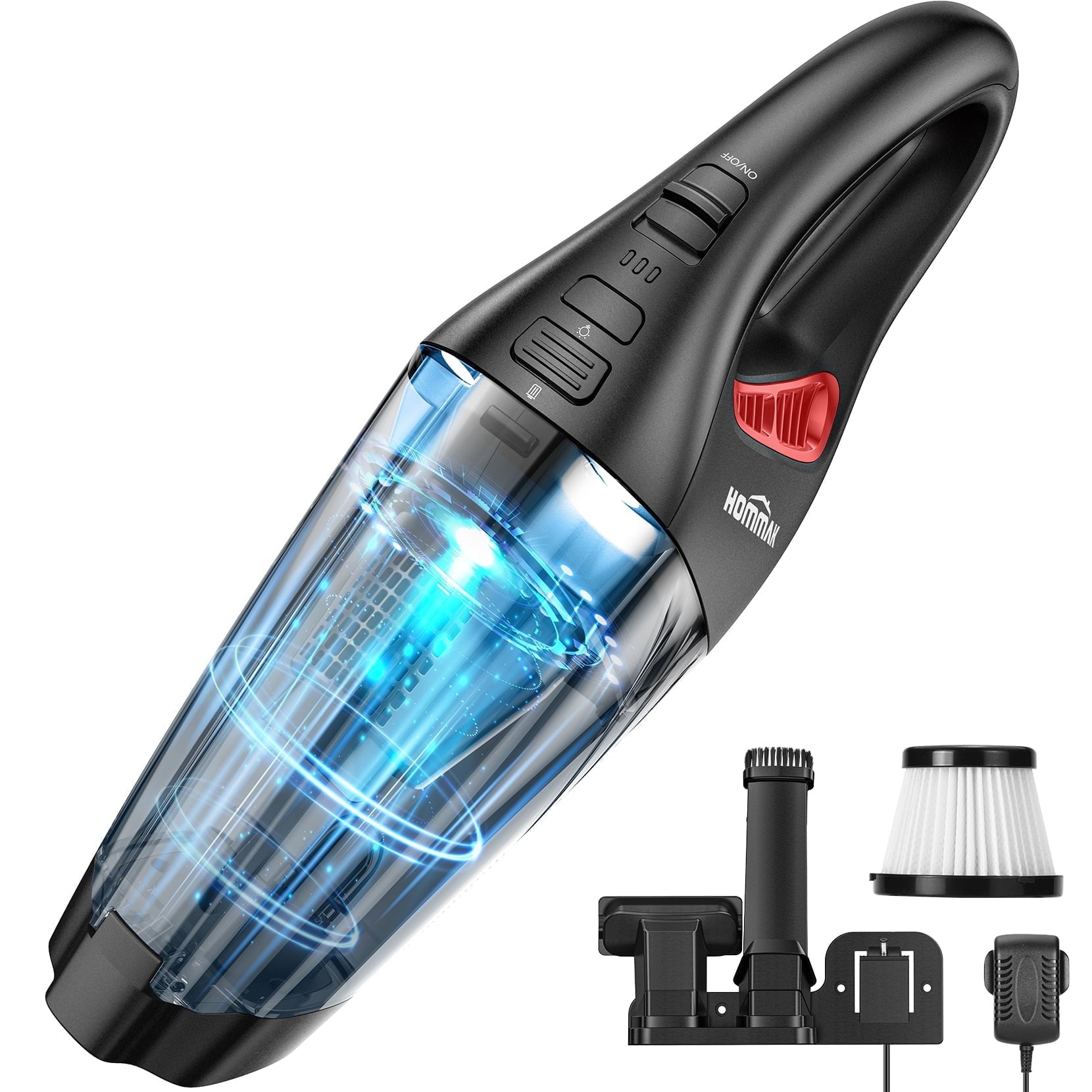 Hommak Cordless Handheld Vacuum Cleaner 6Kpa, Wet & Dry Use, Portable Rechargeable Cordless Car Vacuum 30min Runtime, Hand Vacuum Cordless with 2 HEPA Filters & LED Light for Pet Hair Car Floor Home