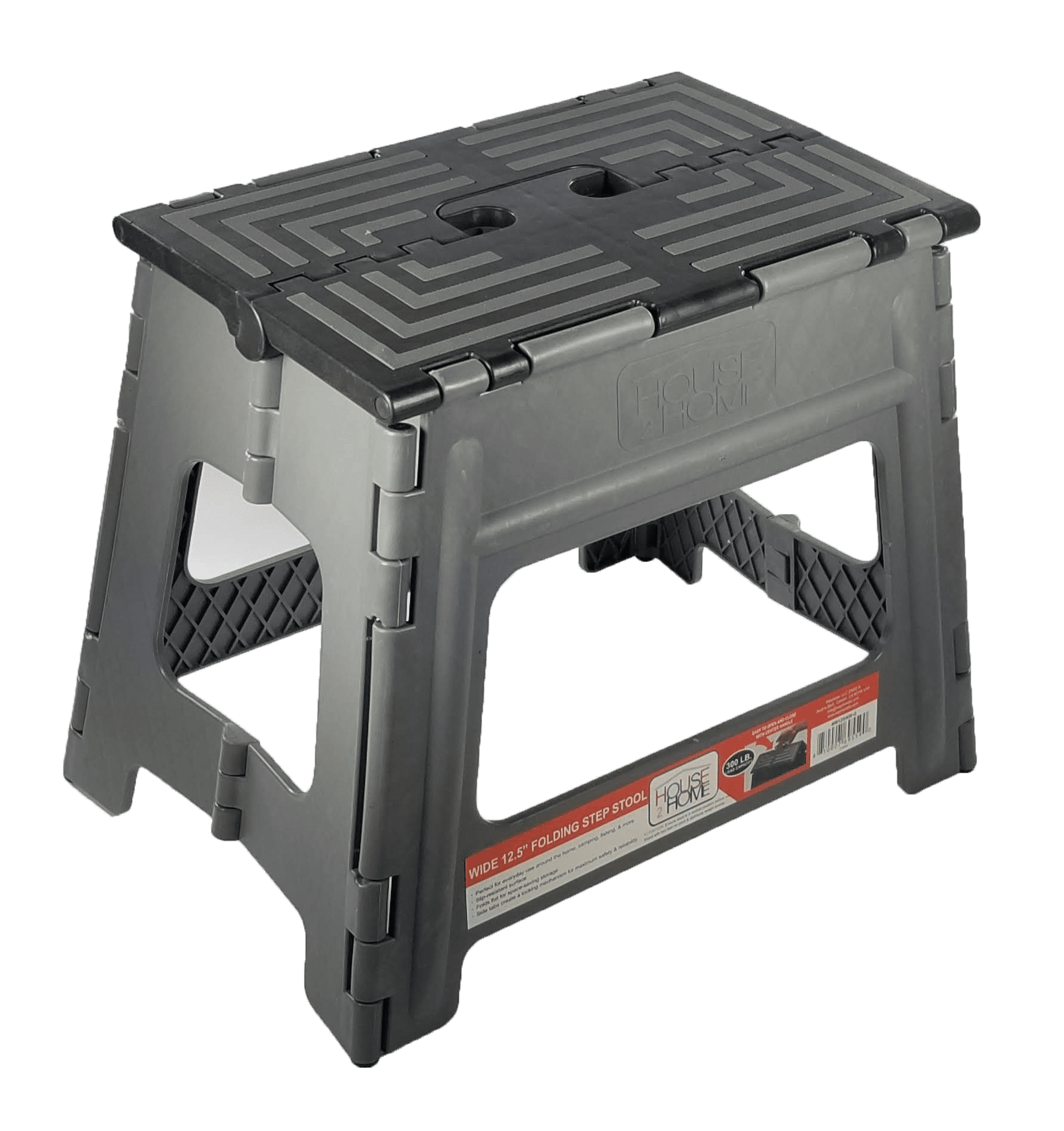House 2 Home, Wide 12.5" Plastic 1 Step Folding Step Stool Gray
