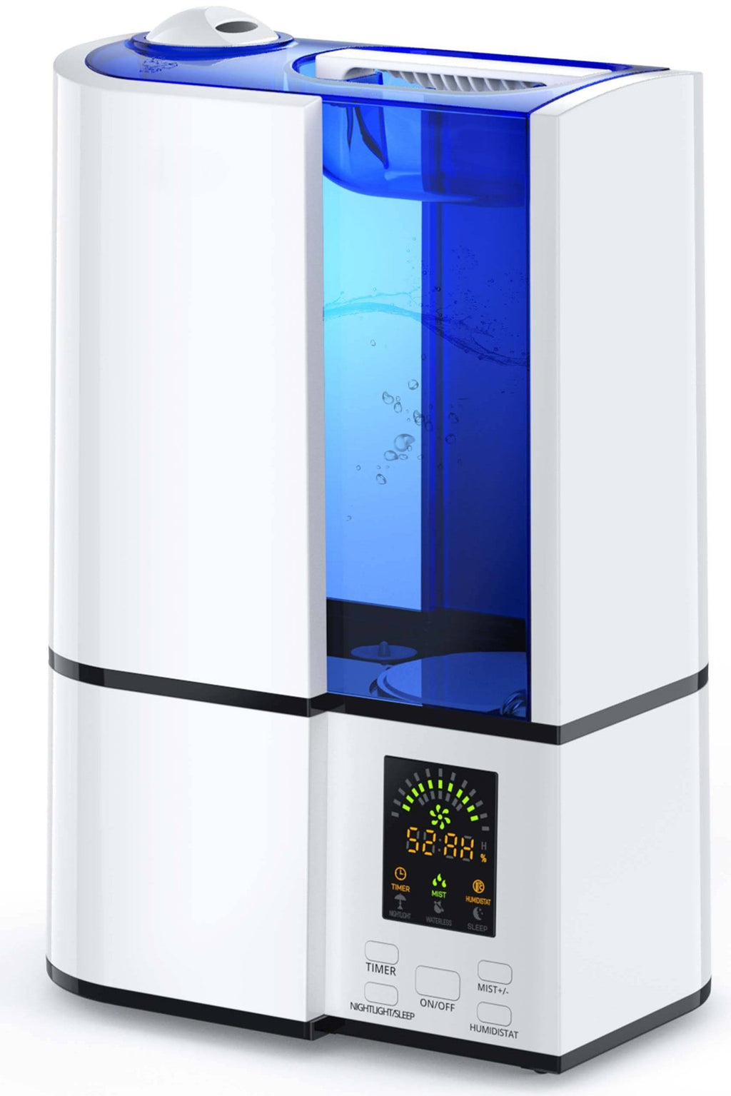 Humidifiers, 4L Cool Mist Ultrasonic Humidifier for Bedroom Home Large Room, LED Display With Humidistat, Waterless Auto Shut-Off Blue (1.06 Gallon, US 110V), White