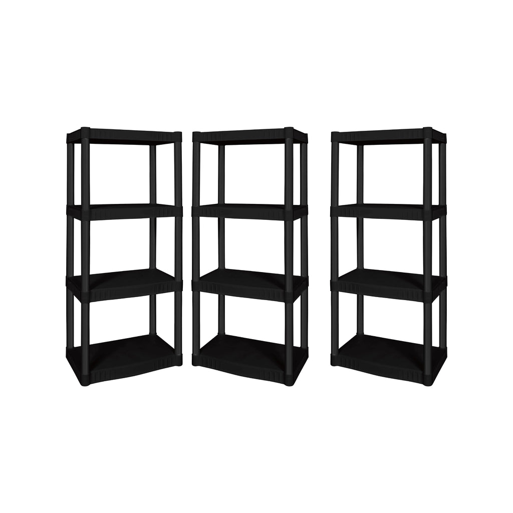 Hyper Tough 4-Shelf Plastic Garage Shelves, Black, Holds up to 340 lbs (3 Pack)
