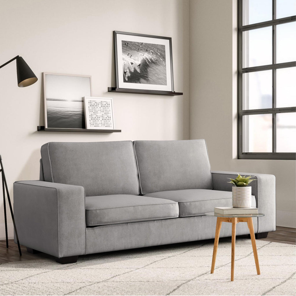 INGALIK 88.58" Modern Loveseat Sofa for Living Room, Chenille Sofa and Couch with Square Armrests, Removable Sofa Cushions and Detachable Sofa Cover, Easy to Install, 3 Seater, Light Grey