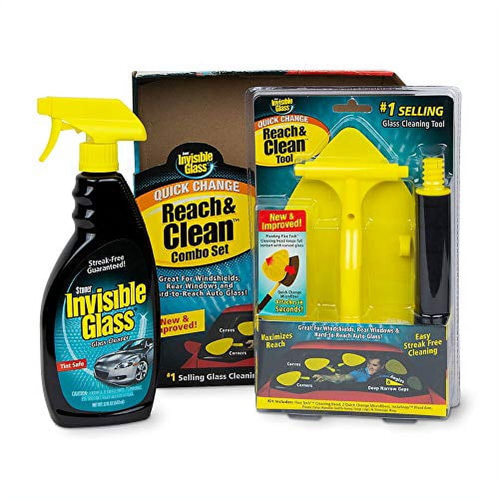 Invisible Glass 99050 Reach and Clean Tool Combo Kit with Windshield Wand Cleaning Tool for Hard to Reach Places Premium Trigger Glass and Window Cleaner for Auto and Home, Yellow