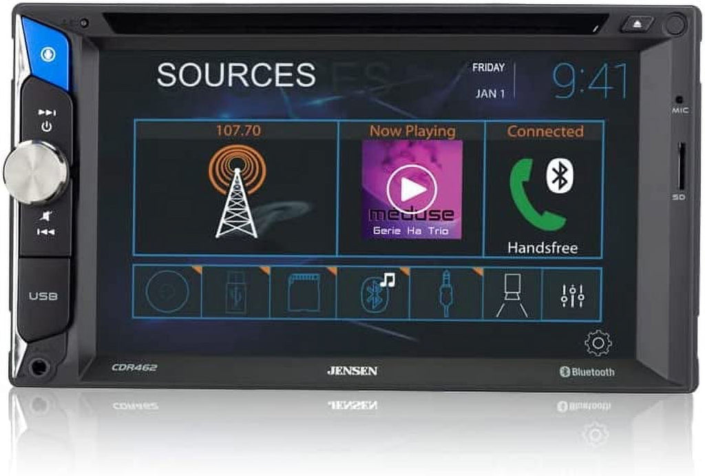 JENSEN CDR462 6.2 inch Double DIN Car Stereo Radio | LED Multimedia Touch Screen | CD & DVD Player | Push to Talk Assistant | Bluetooth | Steering Wheel Control | USB & microSD Ports