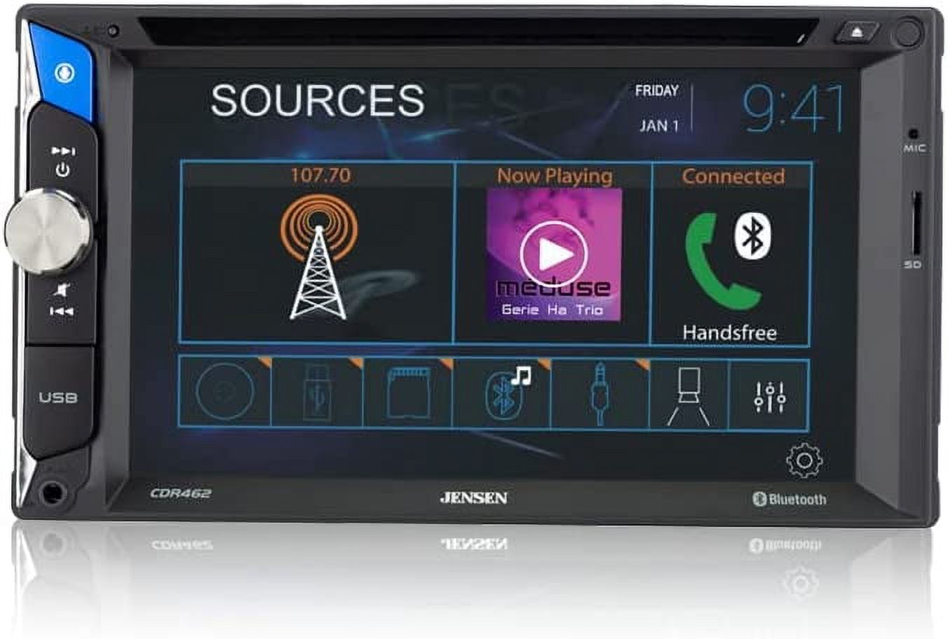 JENSEN CDR462 6.2 inch Double DIN Car Stereo Radio | LED Multimedia Touch Screen | CD & DVD Player | Push to Talk Assistant | Bluetooth | Steering Wheel Control | USB & microSD Ports