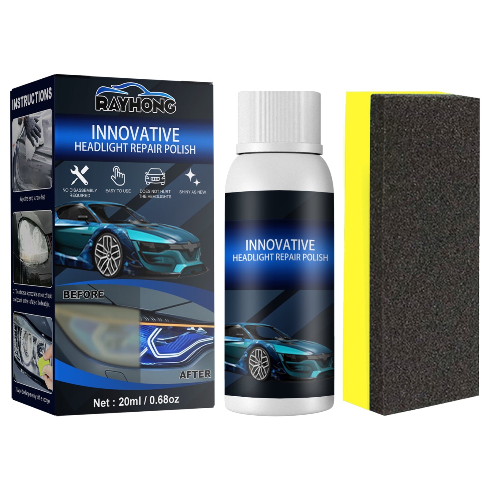 JFY Auto parts polishing headlamp agent brightening white headlamp maintenance lamp repair fluid set lamp retreading agent(20ML/30ML/50ML)