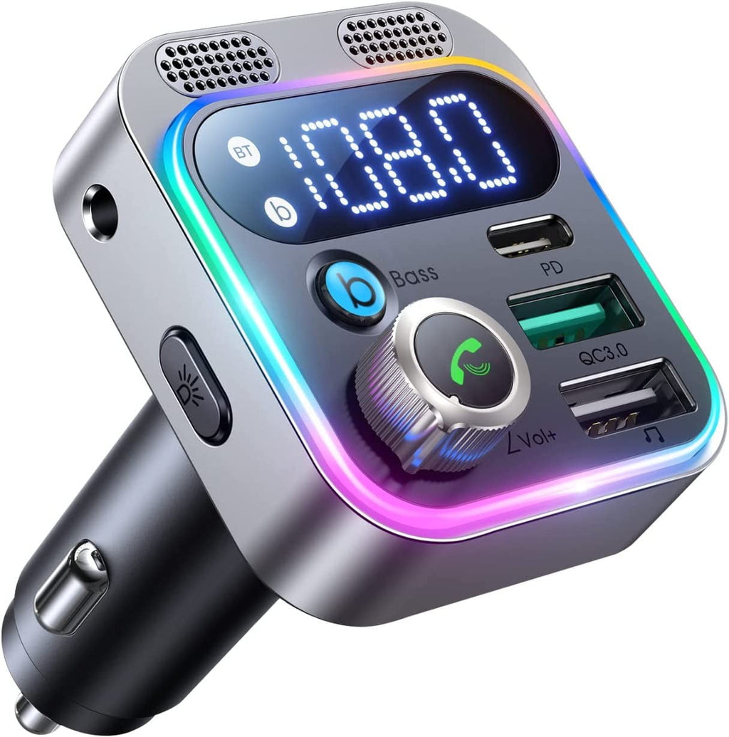 JOYROOM Bluetooth Car Adapter, Bluetooth 5.3 Wireless FM Transmitter for Car, PD & QC 3.0 USB Charger, AUX Handsfree Car Kit MP3 Player, Support U Disk