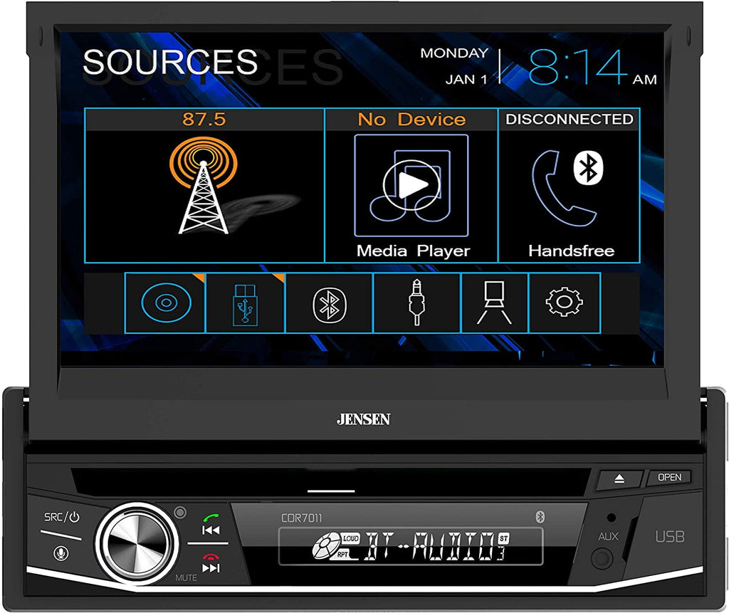 Jensen CDR7011 7 inch LED CD/DVD Touch Screen Single Din Car Stereo | Push to Talk Assistant | Backup Camera Input | Bluetooth | USB Fast Charging | 200 Watts (50x4)