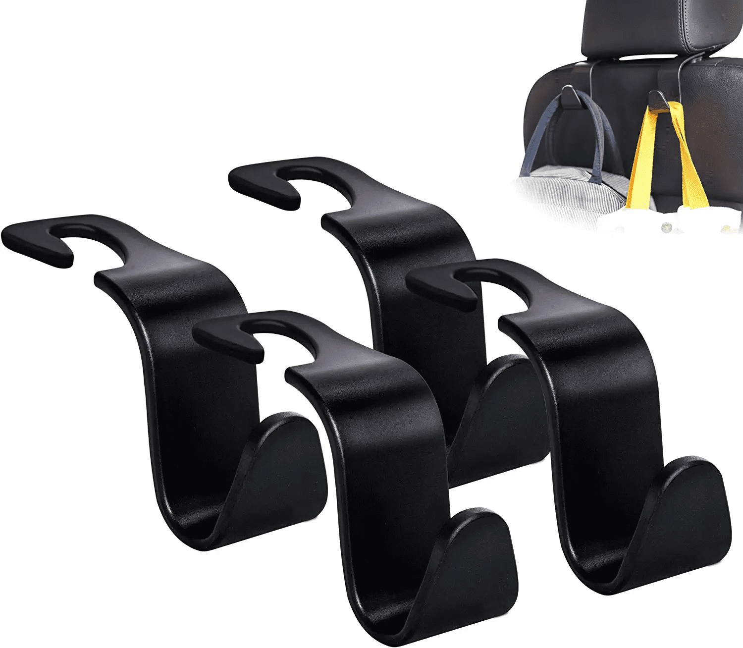Jusdreen 4 Pack S Type Car Seat Headrest Hook Hanger Storage Organizer for Handbag Purse Headrest Hooks for Cars-Black