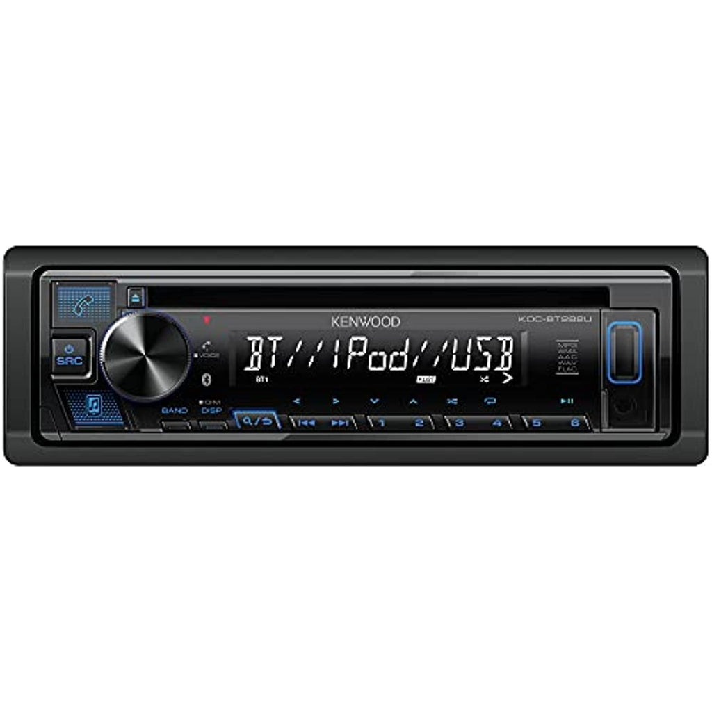 KENWOOD KDC-BT282U CD Car Stereo - Single Din, Bluetooth Audio, USB MP3, FLAC, Aux in, AM FM Radio, Detachable face with White 13-Digit LCD Display and Blue Button Illumination